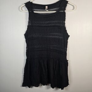 Free People Women's Black Sleeveless Textured Pucker Lace Top Peplum Size S